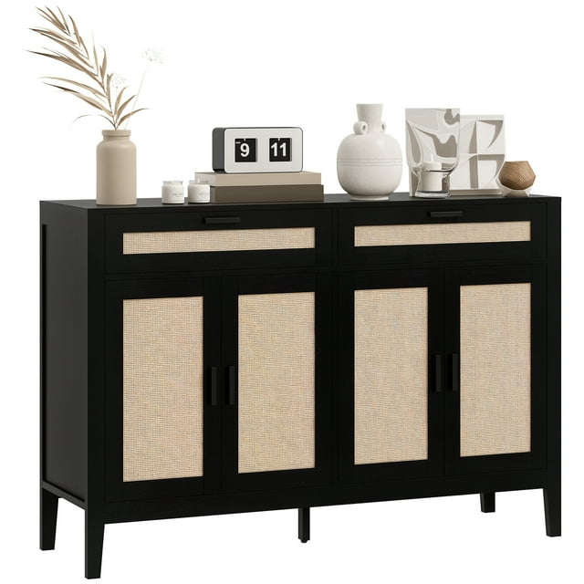 HOMCOM 53" Sideboard Buffet Cabinet with Storage Drawers and Doors, Black