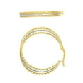 thumbnail image 3 of Jewelstop 14K 2-Tone Gold 3 Textured Tubes Round Hoop Earrings -3x30mm, (1/8" x 1 3/16 Inches), 3.2gr., 3 of 5