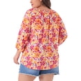 thumbnail image 3 of Agnes Orinda Women's Plus Size School College Self Tie Neck 3/4 Sleeves Floral Colorful Blouse 2X Orange, 3 of 6