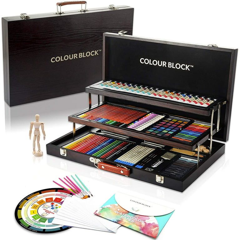 COLOUR BLOCK 181 pc Mixed Media Art Set in Wooden Case - Soft & Oil  Pastels, Acrylic & Water Color Paints, Sketching, Charcoal & Colored  Pencils and