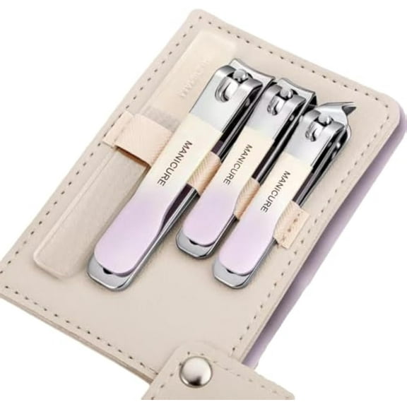 4 Pcs Manicure Set Steel Nail Clippers, Beauty Tool Portable Set Professional Grooming Kits, Travel Nail Kit for Men and Women (Gradient Purple)