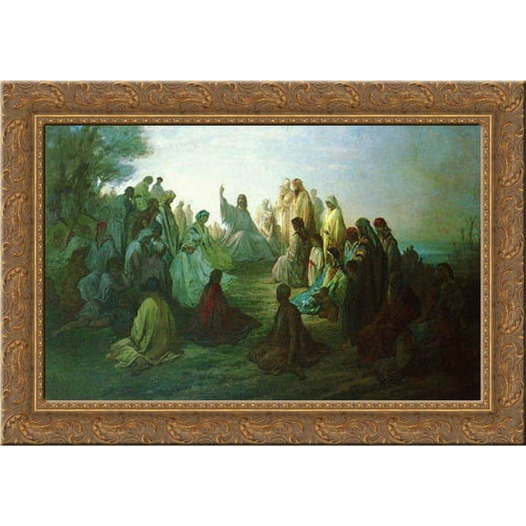 Jesus Preaching on the Mount 24x18 Gold Ornate Wood Framed Canvas Art by Dore, Gustave