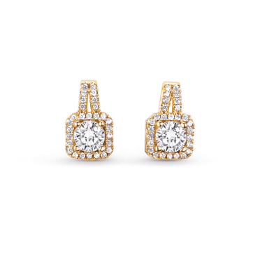 LIVYEN Diamond Simulated 18K Gold Plated Halo Stud Earrings for Women| Elegant Earrings
