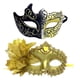 thumbnail image 2 of Set de 2 máscaras de antifaz para parejas, media cara, disfraz para hombre y mujer, carnaval. Dorado, 2 of 9