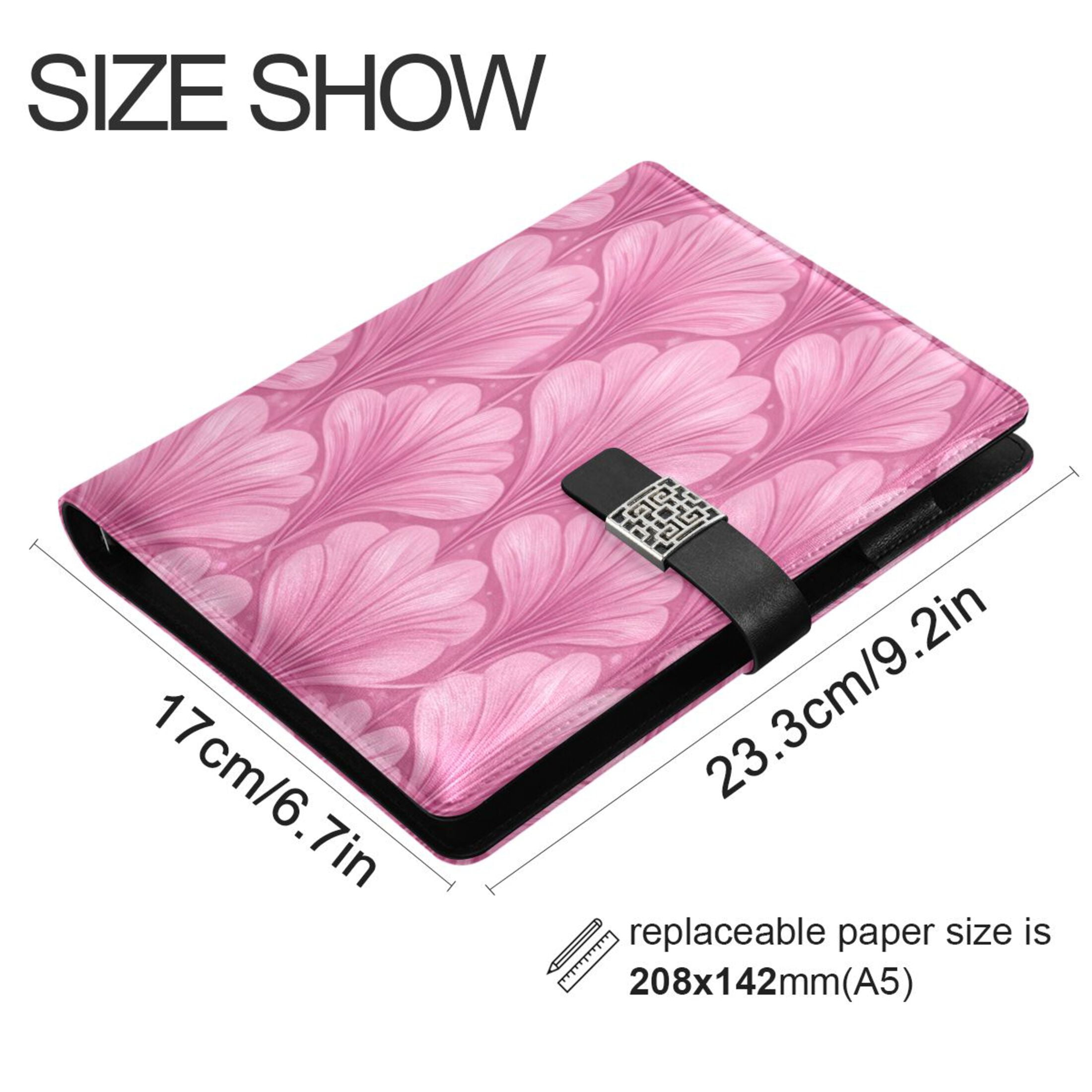 Leather Planner Leather Notebook Notebook Journal Binder Design Pen Pocket Design Convenient for Storage Beautiful Light Pink Pattern