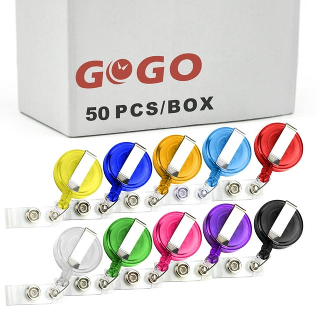 GOGO 50 PCS Retractable Badge Reel Name Tag Holder Reel Key Clip-Transparent Assorted-50 Pcs