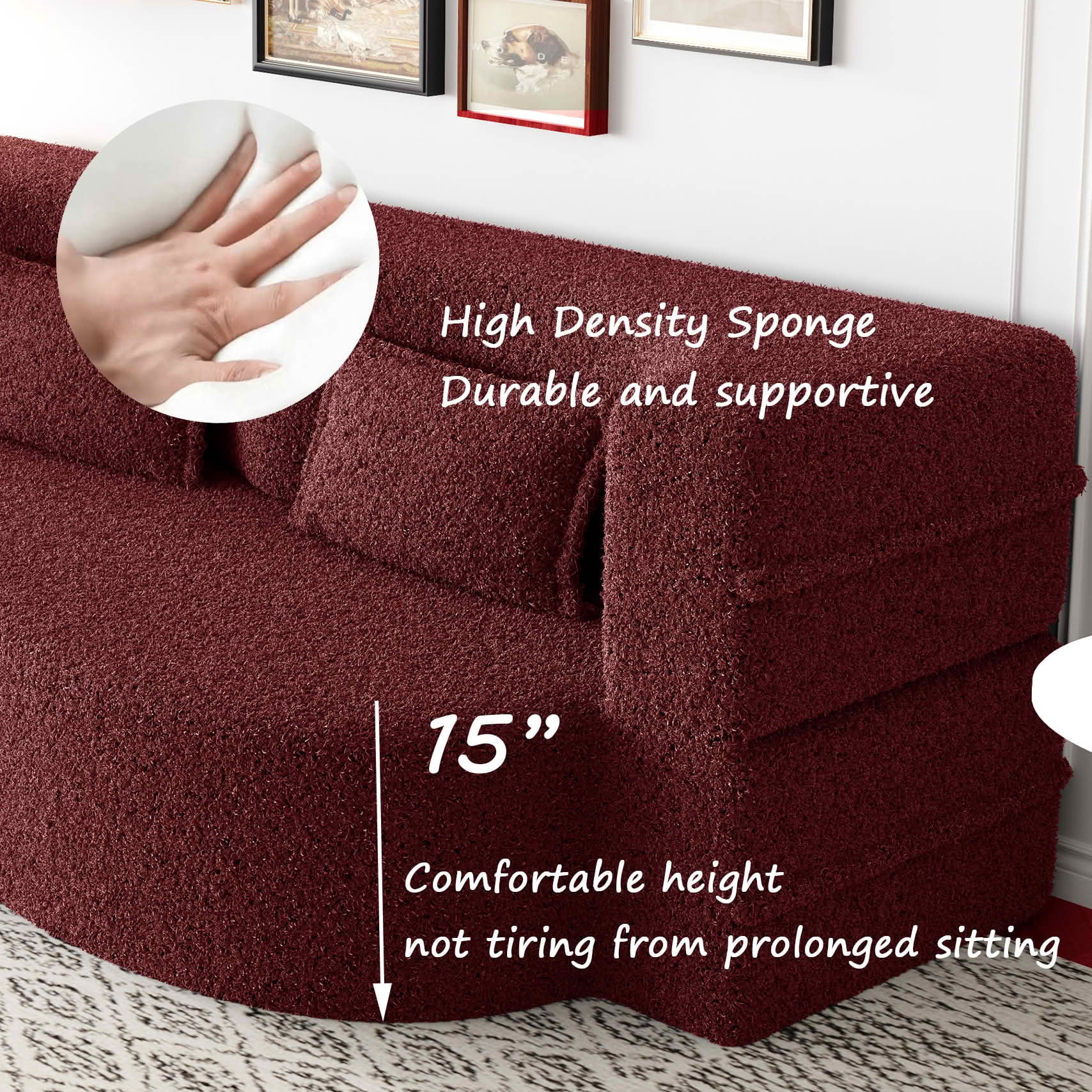 MAYEERTY Sherpa Floor Sofa Bed, Full Size Foldable Foam Sleeper Mattress with 2 Pillows, Zero Assembly Space Saving Guest Bed