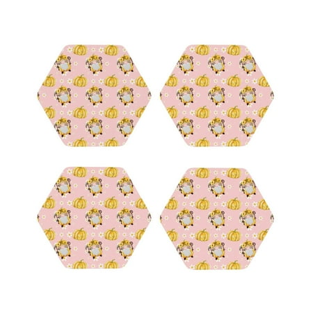 

Fuzoiu Watercolor Gnomes Print Leather Coasters Set Drink Coasters Set of 4 for Tabletop Protection Durable PVC Coasters Home Décor and Housewarming Gift-Hexagon