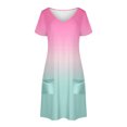 thumbnail image 4 of GaThRRgYP Women's Tiered Ruffle Short Sleeve Dress,Women's Fashion Summer Gradient Short-sleeved V-neck Casual Dress Hot Pink M, 4 of 8