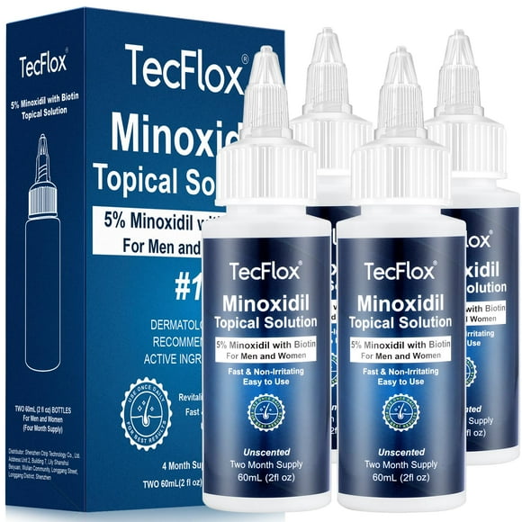 5% Minoxidil for Men Hair with Biotin, Minoxidil for Women,Tecflox Minoxidil Beard Growth Oil, Minoxidil Hair Growth Serum for Men,4-Pack,Total 8Fl Oz for 8 Months, Hai