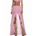thumbnail image 2 of Women Elastic Waist Multi-Layer Ruffle Irregular High Slit Maxi Skirt Pink S, 2 of 9