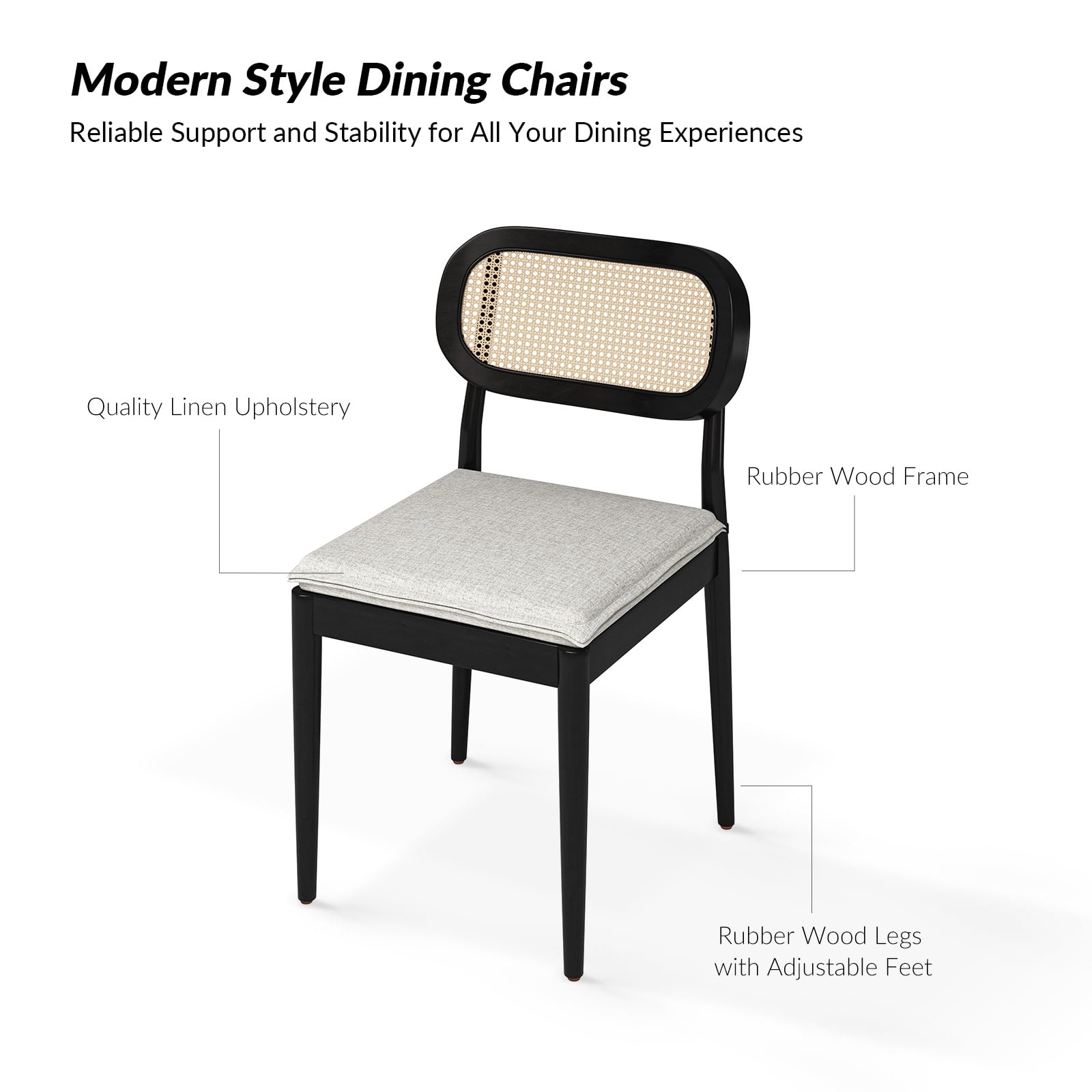 Farmhouse Dining Chairs Set of 6 Rattan Side Chairs Wood Legs Removable Cushion Home Kitchen Restaurant