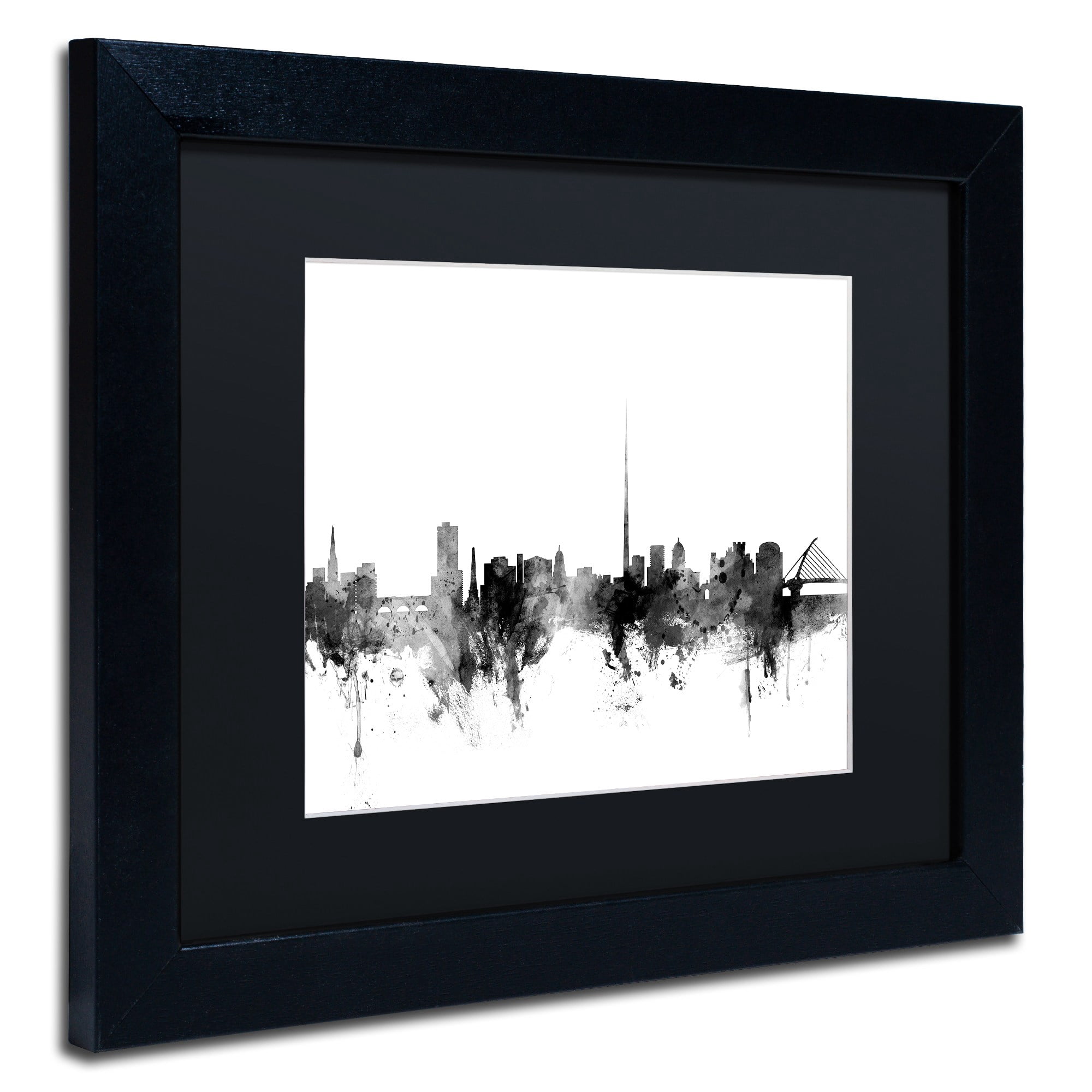 Trademark Fine Art "Dublin Ireland Skyline B&W" Canvas Art by Michael Tompsett, Black Matte, Black Frame