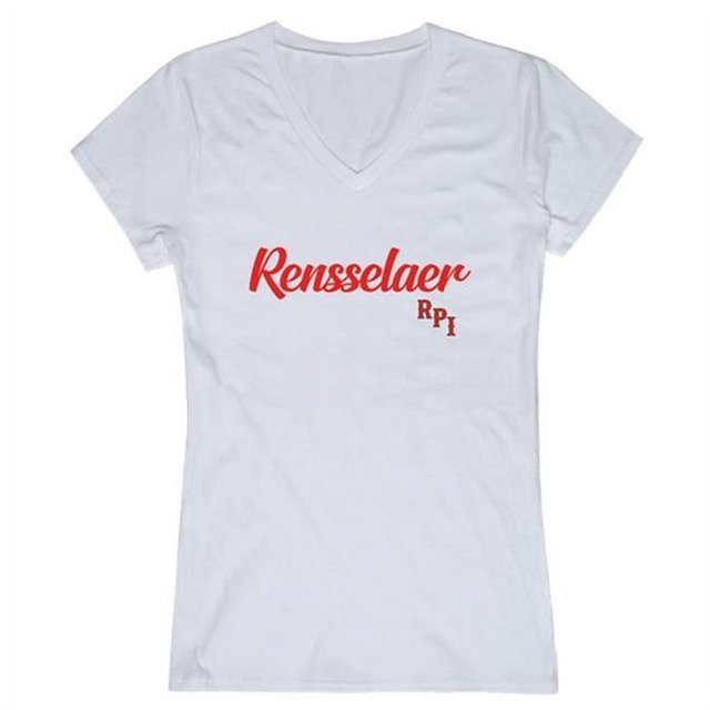 W Republic 555-367-WHT-01 Rensselaer Polytechnic Institute Script T-Shirt for Women, White - Small