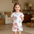 thumbnail image 5 of oelaio Girls Summer Outfits Cute Flower Printed 2 Piece Clothes Short Sleeve T-Shirts and Elastic Waist Shorts Kids Casual Lounge Pajama Sets White 2 Years, 5 of 7