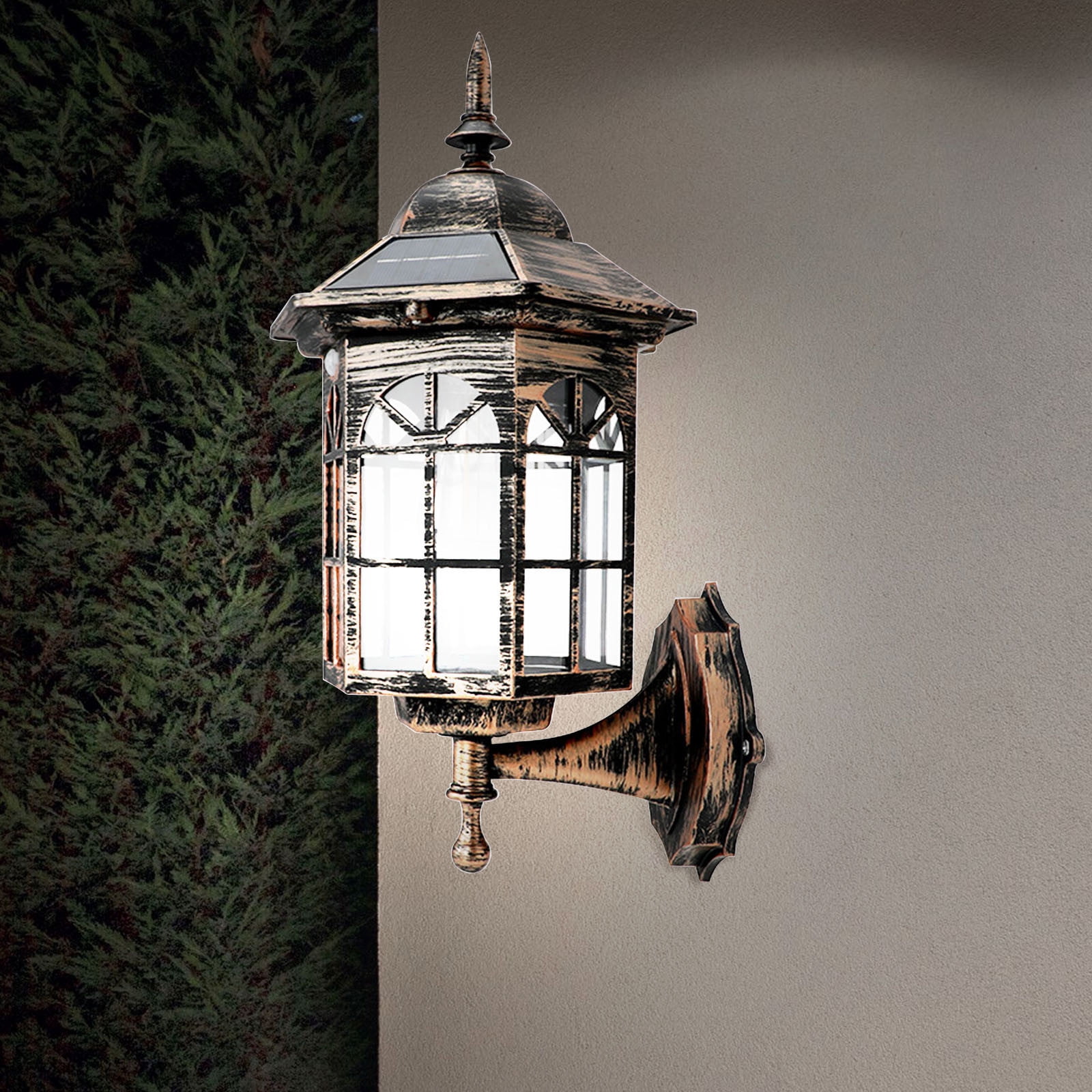 Solar Wall Lights, Vintage Outdoor Lighting with Dusk To Dawn Sensor, Motion Sensor Outdoor Lights for Garden, Warm Amber Glow Decorative Lantern for Patio