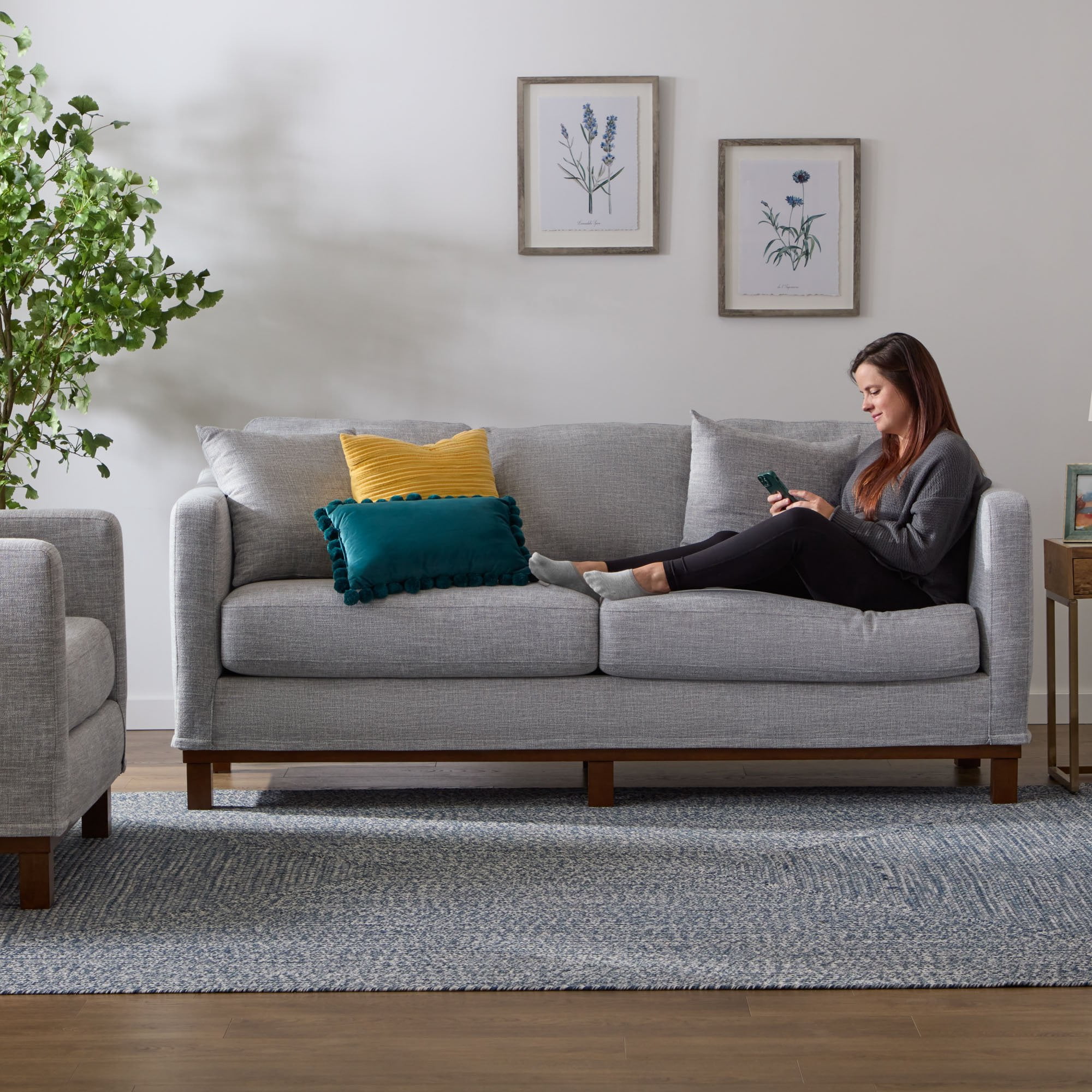 Mayview Barrett 85" Upholstered Wood Base Sofa, Gray