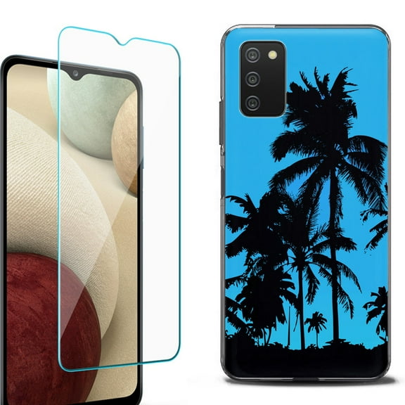 Slim-Fit Protective Fashion Phone Case (Black) for Samsung Galaxy A03s, with Tempered Glass Screen Protector, by OneToughShield ® - Tropical Summer
