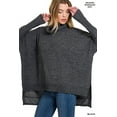thumbnail image 4 of Zenana Women's Casual Brushed Melange Cowl Neck Irregular Hem Oversized Batwing Long Sleeve Poncho Light Sweater, 4 of 4
