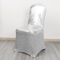 BalsaCircle Metallic Silver Tinsel Spandex Stretchable Banquet Chair Cover Sash Band Buckle Party Events Decorations