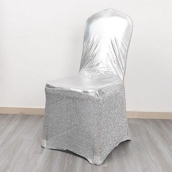 BalsaCircle Metallic Silver Tinsel Spandex Stretchable Banquet Chair Cover Sash Band Buckle Party Events Decorations