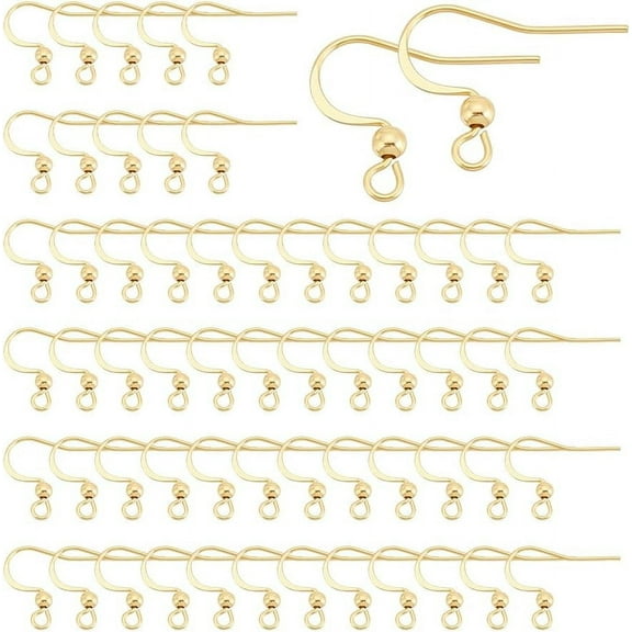 100Pcs Real 18K Gold Plated Earring Hooks Stainless Steel French Hooks with Horizontal Loop Metal Ear Wires Drop Earring Finding