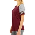 thumbnail image 6 of Women Crew Neck Short Sleeve Stripes Leopard Print Top,XL, 6 of 8