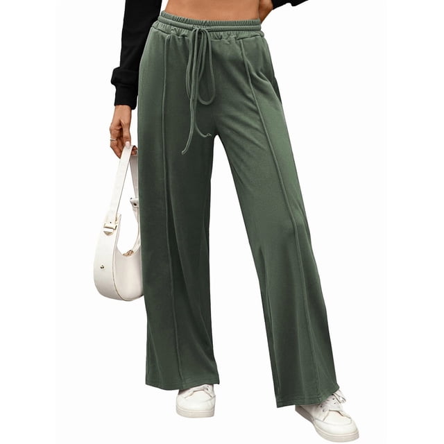 Pantalones Deportivos de Pierna para Mujer, Cintura Alta, Holgados y con Cordón Ajustable Verde M