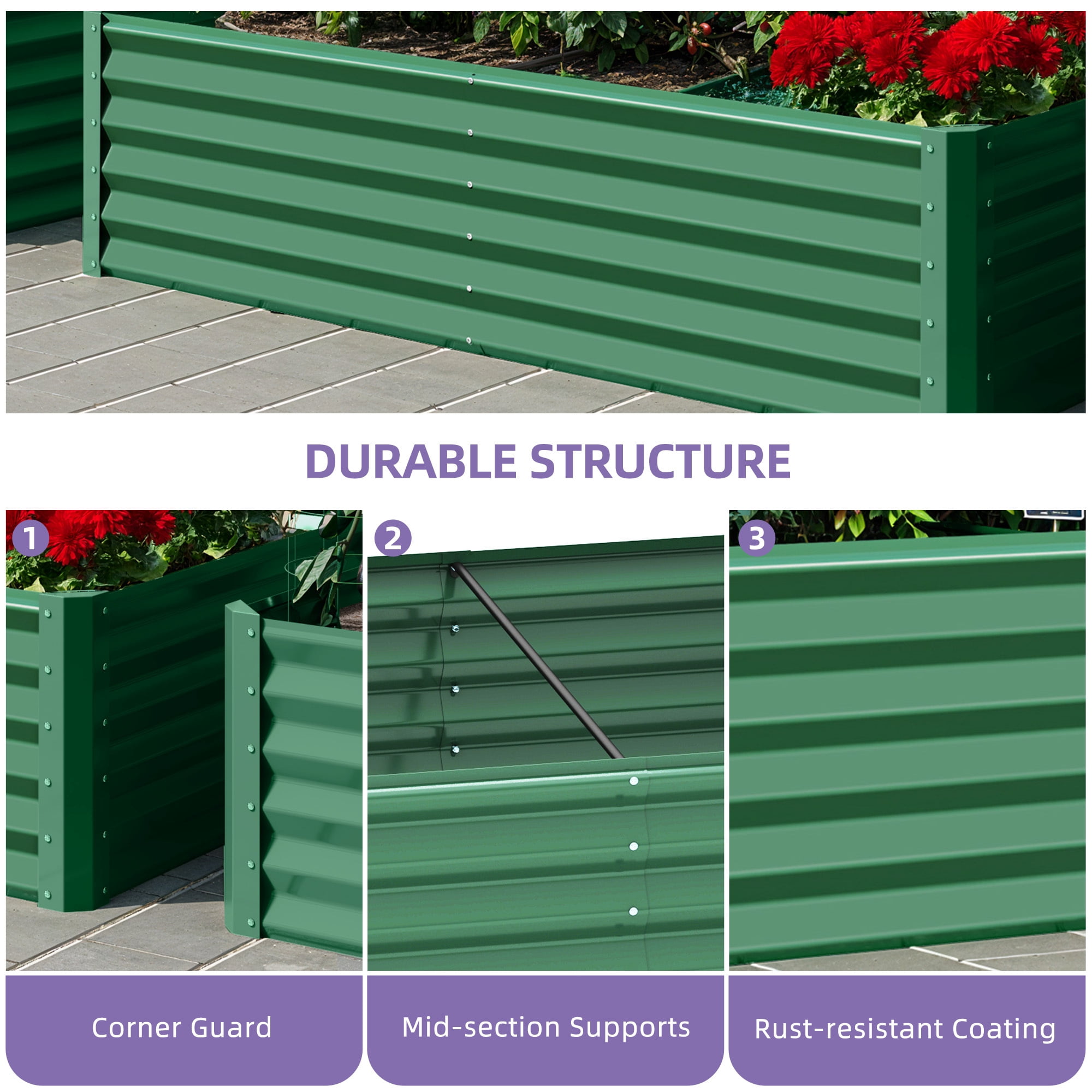 Uforic 6X3X1.5FT 1 Pack Galvanized Metal Raised Garden Bed Kit with Gardening Gloves, Outdoor Large Planter Box for Vegetables Flowers Herbs Fruits, Green