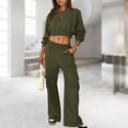 thumbnail image 4 of Women Solid Short Crop Sweatshirt & Pants Suit Simple Casual Loose Tracksuit Set, 4 of 6