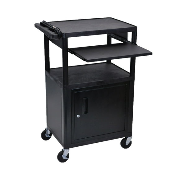 Luxor 42"H AV Cart - 3 Shelves, Cabinet, Front Pullout Shelf