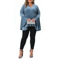 thumbnail image 2 of Agnes Orinda Women's Plus Size Peplum Blouses Sparkly Texture Velvet Long Bell Sleeve V Neck Ruffle Hem Party Tunic Wrap Shirt 1X Blue, 2 of 4