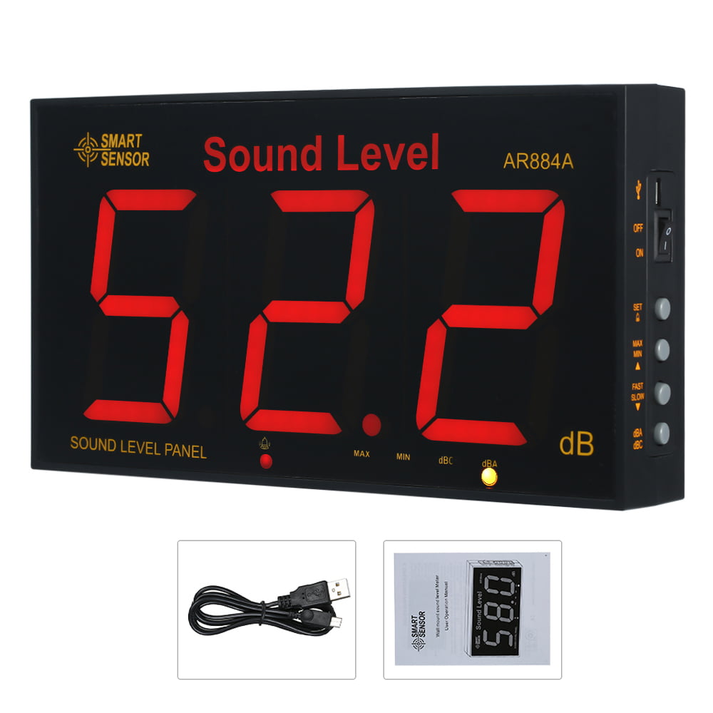 SMART SENSOR AR884A Sound Level Meter with Large LCD Screen Wall Mounted  Digital Sound Level Meter Digital Noisemeter Decibel Monitoring Tester  Noise Measuring Instrument 30-130dB Measuring 