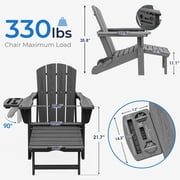 KINGYES Folding Adirondack Chair set of 2, Adjustable Backrest with Pull-Out Footrest & 4-in-1 Mobile Phone, Tablet, Cup Holder Tray, HDPE Plastic Adirondack Chair for Patio Garden Outdoors Fire Pit
