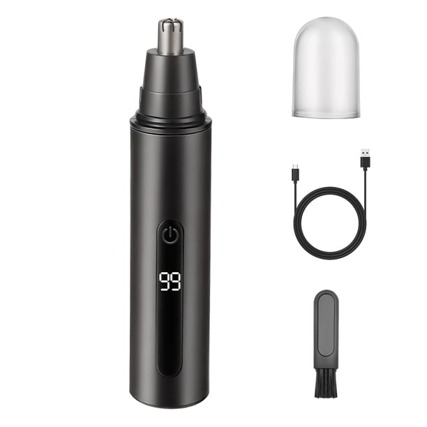 Recortadora de pelo nasal SYAWS, pantalla LED recargable por USB, negra