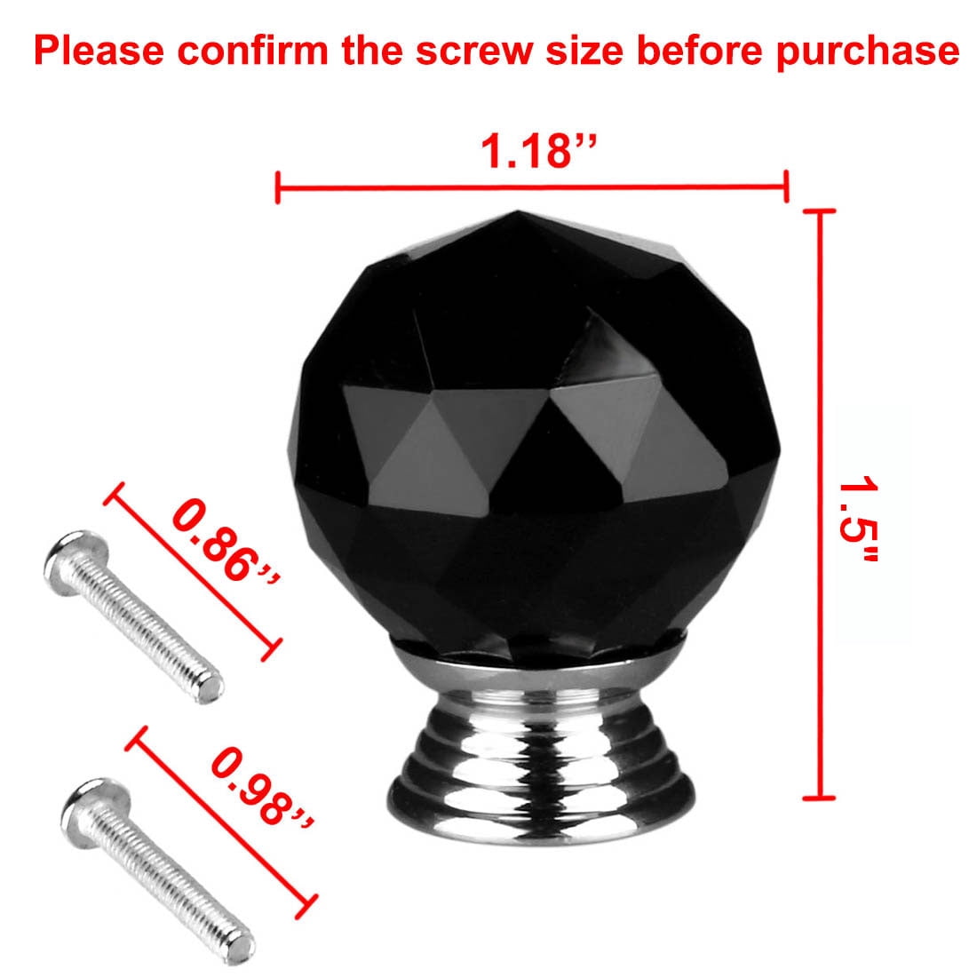 Uxcell 1.18'' Clear Crystal Glass Drawer Knob Cabinet Pull Handle Round Shape Black 10 Pcs