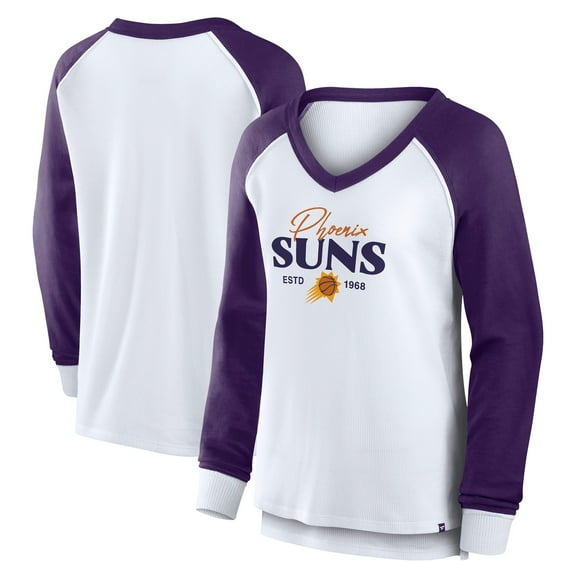 Women's Fanatics White Phoenix Suns Open Lane Waffle Long Sleeve V-Neck T-Shirt