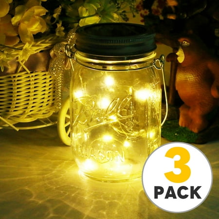 TSV Solar Mason Jar Lid Lights, 3 Pack 10 Led String Fairy Star Firefly Jar Lids Lights, Best for Mason Jar Decor,Patio Garden Decor Solar Laterns Table Light