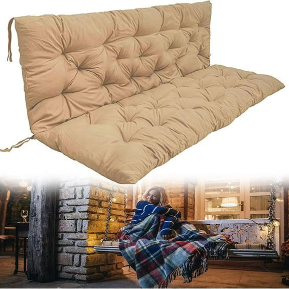 Porch Swing Cushions, Thicken 4" Outdoor Swing Cushions Replacement Set 2/3 Seater with Back for Outdoor Furniture Patio Garden (Beige Yellow 60x40 inch)