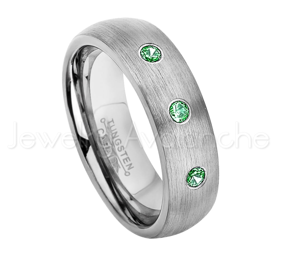 6MM Brushed Finish Comfort Fit Classic Dome White Wedding Band 5 May Birthstone Ring 0.21ctw Emerald 3-Stone Titanium Ring 6MM Brushed Finish Comfort Fit Classic Dome White Wedding Band 5 May Birthstone Ring 0.21ctw Emerald 3-Stone Titanium Ring