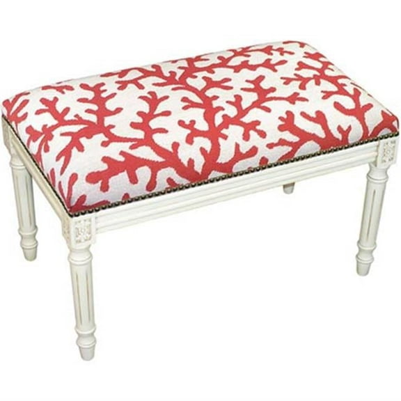 123 Creations C762WBC Coral Colored Coral Needlepoint Bench in White Wash - 100 Percent Wool