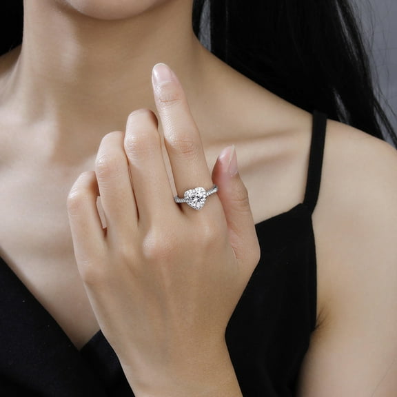 Rings for Women, Adjustable Ring, Jewelry for Women, Heart Ring for Women, Heart Shape Sparkling Rhinestone Ring for Women, Low Allergenic, Silver