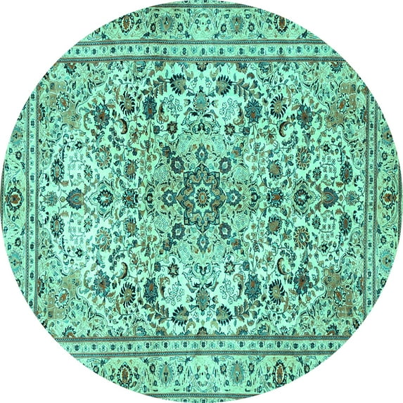 Ahgly Company Machine Washable Indoor Round Persian Turquoise Blue Traditional Area Rugs, 6' Round