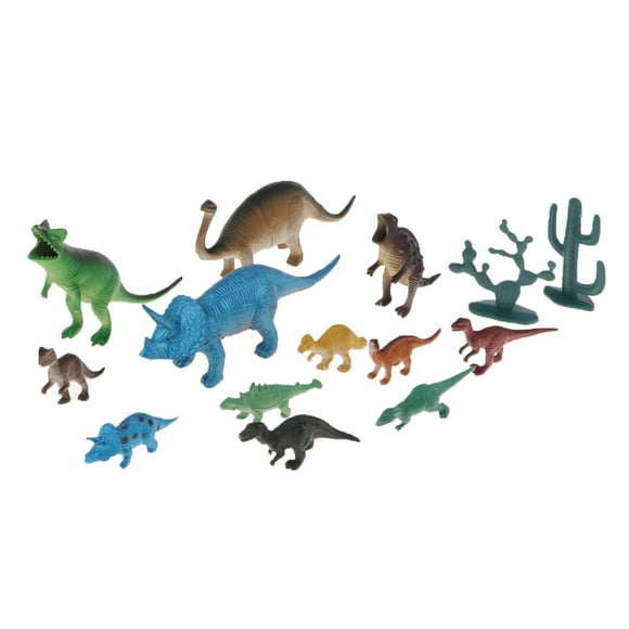 Tachiuwa 12x Modèle de Dinosaure Jurassique en Plastique et 2x Arbres Modèles Jouets pour Enfants