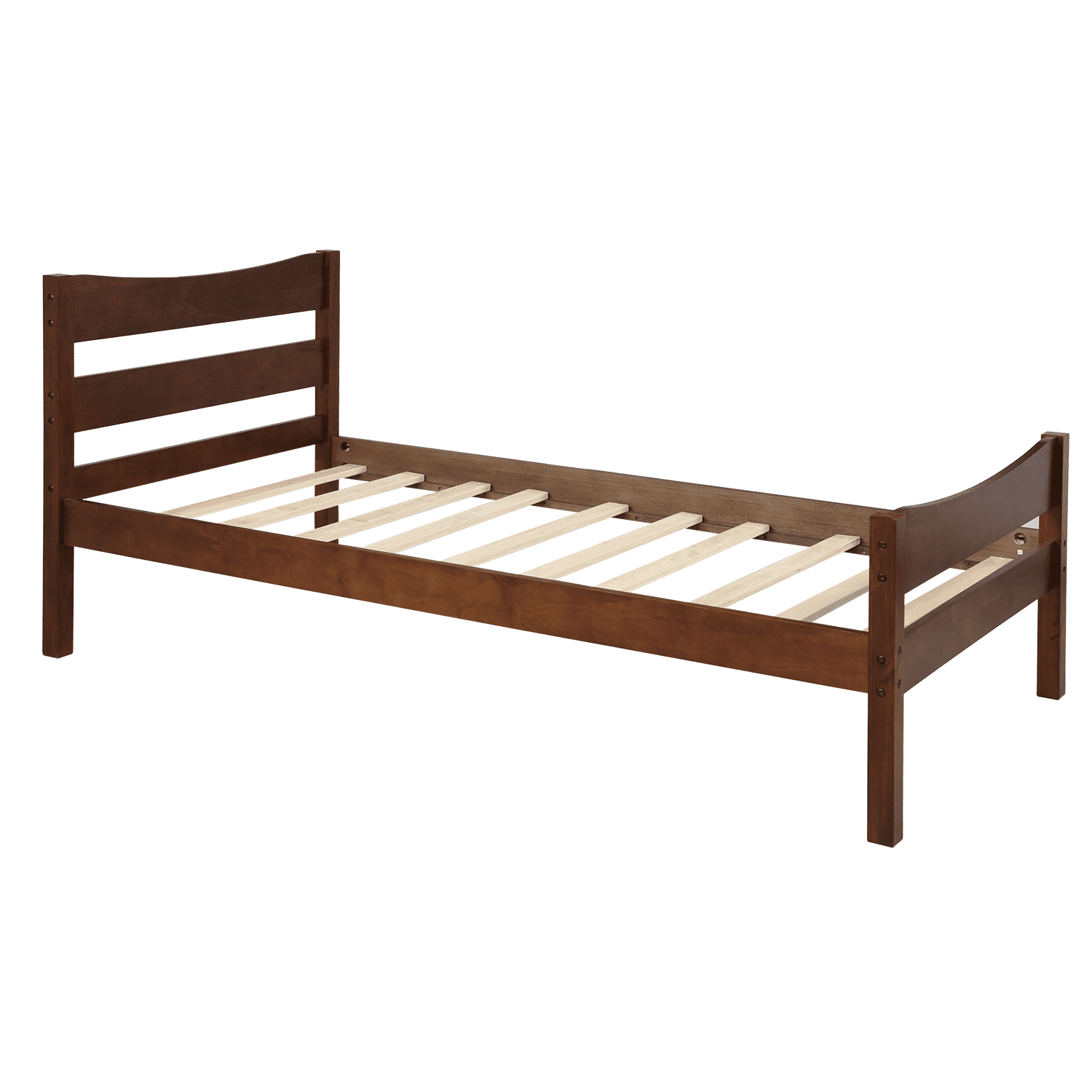 Hommoo Twin Size Wood Platform Bed with Headboard and Wooden Slat Support, Walnut