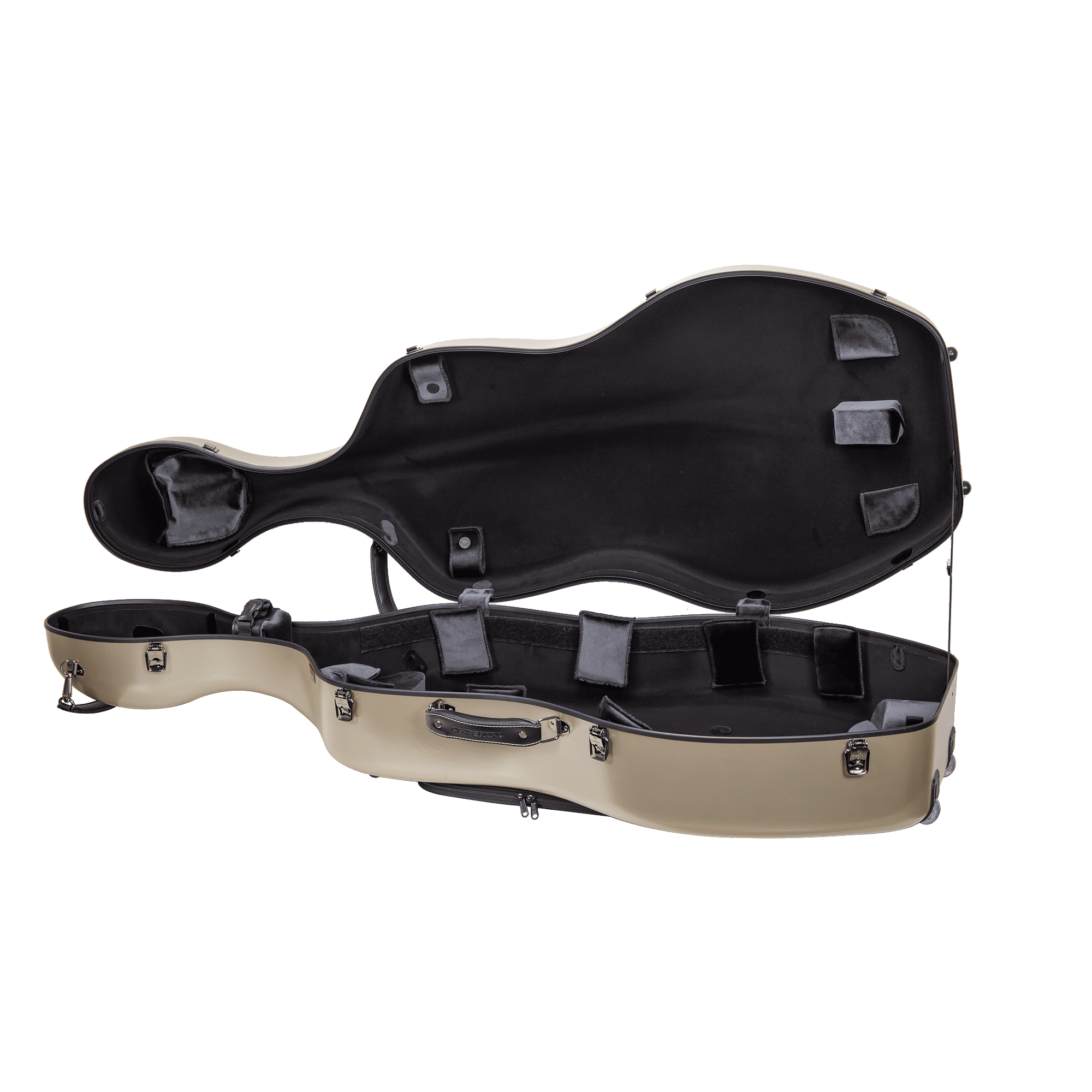 Crossrock Poly Carbon Case with Wheels fits 4/4 Full Size Cello, Includes Outside Music Pouch, 3 Handles, Detachable Straps-Champagne