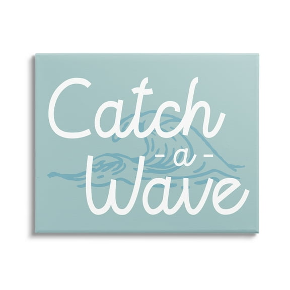 Stupell Industries Catch a Wave Phrase Landscape Painting Gallery Wrapped Canvas Art Print Wall Art, 20 x 16