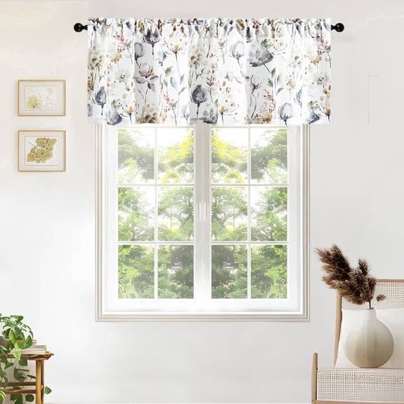 Niubier Watercolor Floral Valance Curtain, Rod Pocket Short Curtain Window Valances for Cafe Kitchen Small Window, 52"x18"