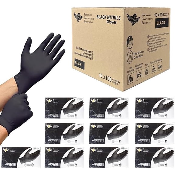 S&G Black Nitrile Gloves Disposable Latex-Free Multipurpose Gloves for Cleaning, Mechanic, Cooking | 3 Mil - 1000 | X-Small