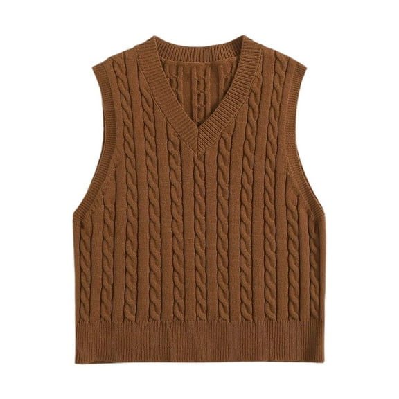 UJNDER Women's V Neck Knitted Pullover Vest Sweater Sleeveless Top Sweater Vest Brown XXXL